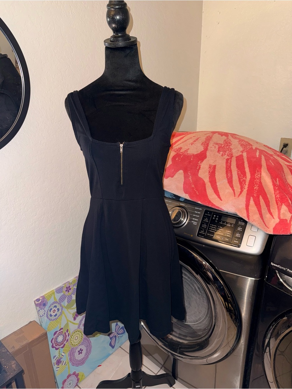Express Black Square-Neck Zip Mini Dress